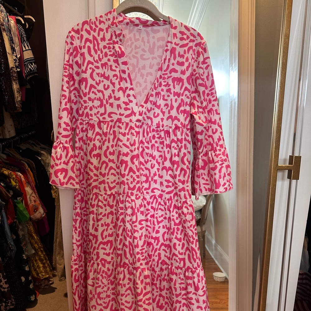 Pink, leopard maxi dress